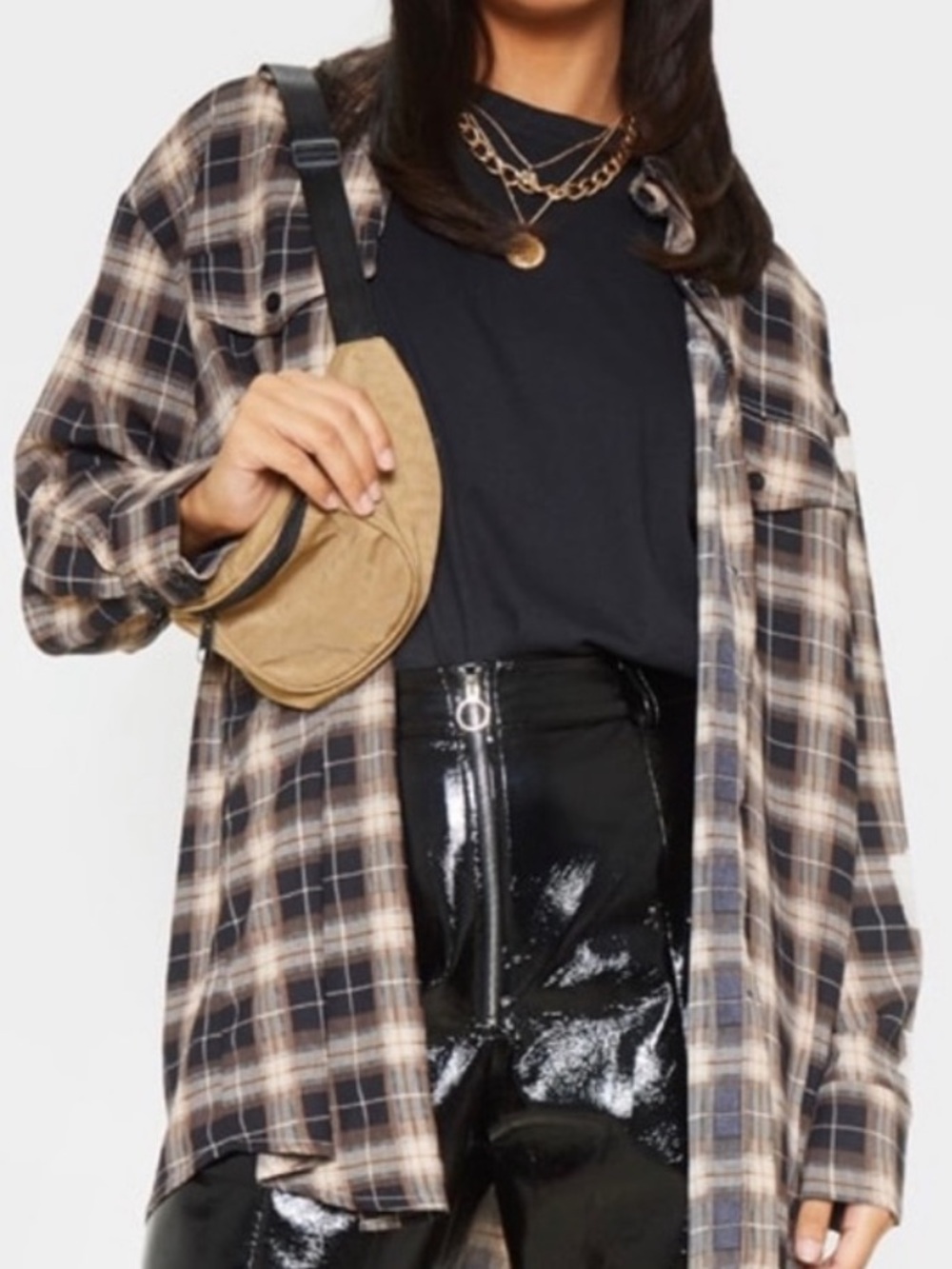PrettyLittleThing  Oversized Brown and Cream Plaid Shirt